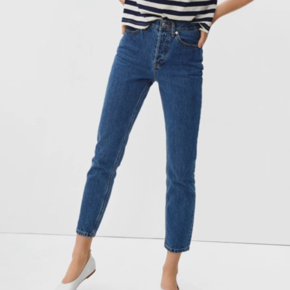 Everlane High Rise Straight Jeans - Dark Blue